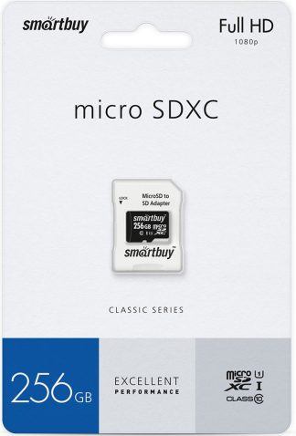 Карта памяти MicroSDXC_256 Gb SmartBuy class 10 UHS-I U1 SB256GBSDCL10-01