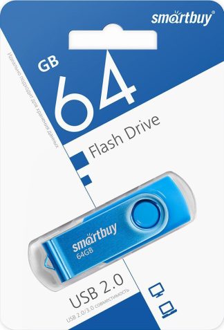 USB флеш накопитель 64 Gb SmartBuy Twist Blue пластик-металл/поворотная/ SB064GB2TWB