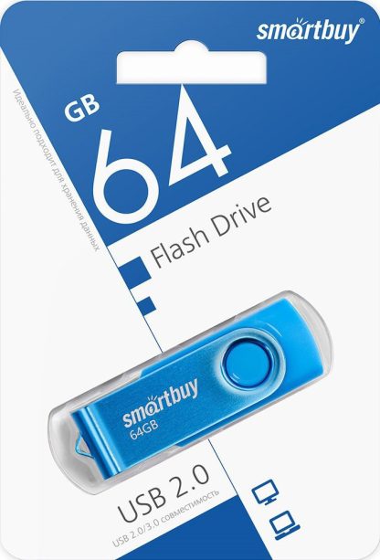 USB флеш накопитель 64 Gb SmartBuy Twist Blue пластик-металл/поворотная/ SB064GB2TWB