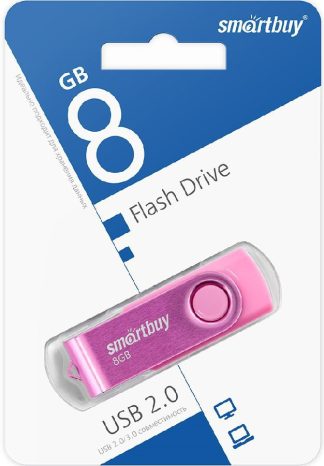 USB флеш накопитель  8 Gb SmartBuy Twist Pink пластик-металл/поворотная/ SB008GB2TWP