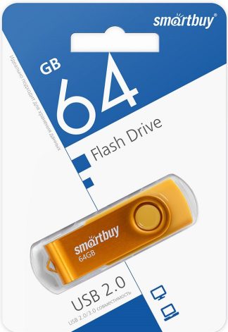 USB флеш накопитель 64 Gb SmartBuy Twist Yellow пластик-металл/поворотная/ SB064GB2TWY