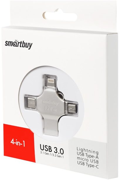 USB флеш накопитель_128 Gb SmartBuy MC15 Metal Quad Lightning+Type-A+Type-C+micro USB SB128GBMC15