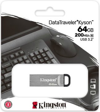 USB флеш накопитель 64 Gb Kingston DT Kyson DTKN/64GB / USB 3.2 / Read 200Mb/s