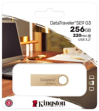 USB флеш накопитель_256 Gb Kingston DT SE9 G3 золотистый / R220Mb/s/W100Mb/USB 3.0/DTSE9G3/256GB