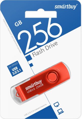 USB флеш накопитель_256 Gb SmartBuy Twist Red USB 3.0 пластик-металл/поворотная/R/W 70/40Mb/SB256GB3TWR
