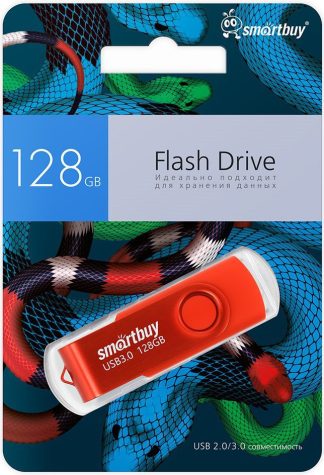 USB флеш накопитель_128 Gb SmartBuy Twist Red Snake Edition пластик-металл/поворотная/R/W 70/40Mb/SB128GB3TWR