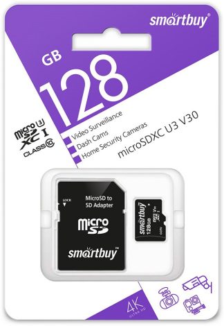 Карта памяти MicroSDXC_128 Gb SmartBuy для видеонаблюдения для регистр., экшн-камер/cl10 U3 V30 / SB128GBSDCCTV