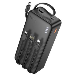 Аккумулятор внешний Hoco J146B, черный 30000 mAh, 3USB LED-индикатор, кабель (Lightning/Type-C)