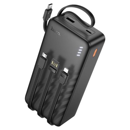 Аккумулятор внешний Hoco J146B, черный 30000 mAh, 3USB LED-индикатор, кабель (Lightning/Type-C)