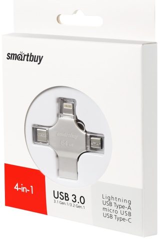 USB флеш накопитель 64 Gb SmartBuy MC15 Metal Quad Lightning+Type-A+Type-C+micro USB SB064GBMC15