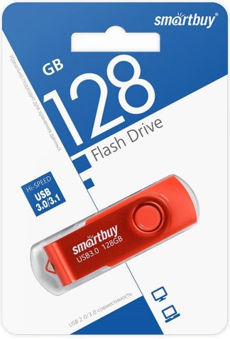 USB флеш накопитель_128 Gb SmartBuy Twist Red USB 3.0 пластик-металл/поворотная/R/W 70/40Mb/SB128GB3TWR