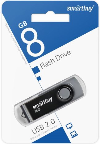USB флеш накопитель  8 Gb SmartBuy Twist Black пластик-металл/поворотная/ SB008GB2TWK