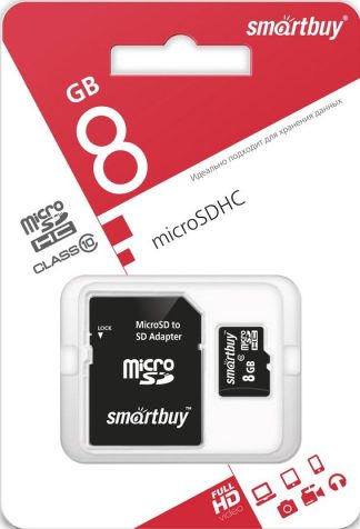 Карта памяти MicroSDHC  8 Gb SmartBuy class 10 SB8GBSDCL10-01