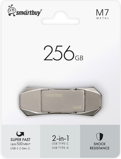 USB флеш накопитель_256 Gb SmartBuy M7 Dual Type-C/Type-A, USB 3.2 Gen.2, 500MB/s (SB256GBM7)