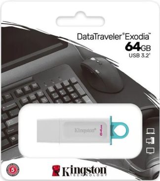 USB флеш накопитель 64 Gb Kingston DT Exodia White KC-U2G64-5R USB 3.2 / бирюзовое кольцо