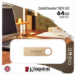 USB флеш накопитель 64 Gb Kingston DT SE9 G3 золотистый / R220Mb/s/W100Mb/USB 3.0/DTSE9G3/64GB