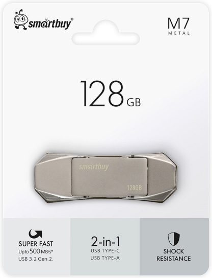 USB флеш накопитель_128 Gb SmartBuy M7 Dual Type-C/Type-A, USB 3.2 Gen.2, 500MB/s (SB128GBM7)