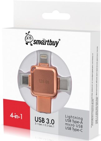 USB флеш накопитель_128 Gb SmartBuy MC15A Metal Quad Apricot Lightning+Type-A+Type-C+micro USB SB128GBMC15A