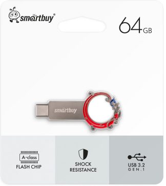 USB флеш накопитель 64 Gb SmartBuy Metal Snake 3.0/3.1 / USB;USB Type-C/ поворотный/ металл / SB64GB3MSN