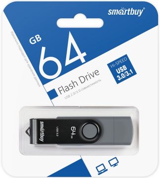USB флеш накопитель 64 Gb SmartBuy Twist Dual Black Type-C/Type-A /пласт-металл/повор./SB064GB3DUOTWK