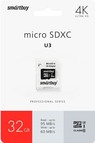 Карта памяти MicroSDHC 32 Gb SmartBuy class10 PRO95/60Mb/s UHS-I (U3)  SB32GBSDCL10U3L-01