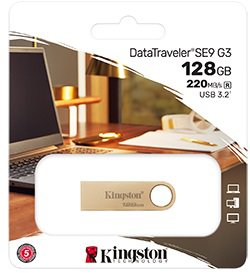 USB флеш накопитель_128 Gb Kingston DT SE9 G3 золотистый / R220Mb/s/W100Mb/USB 3.0/DTSE9G3/128GB