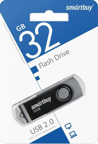 USB флеш накопитель 32 Gb SmartBuy Twist Black пластик-металл/поворотная/ SB032GB2TWK