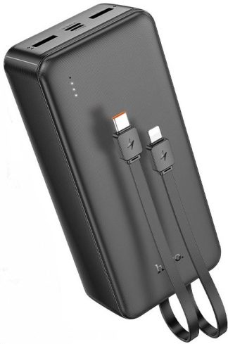 Аккумулятор внешний Hoco J118B, черный 30000 mAh, 3USB LED-индикатор, кабель (Lightning/Type-C)