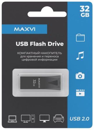 USB флеш накопитель 32 Gb Maxvi MK2 Dark grey монолит, металл / FD32GBUSB20C10MK2