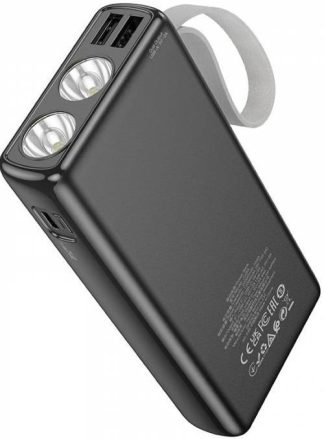 Аккумулятор внешний Hoco J129A, черный 20000 mAh, 2USB+Type-C 2.0A с LED дисплеем, фонарик