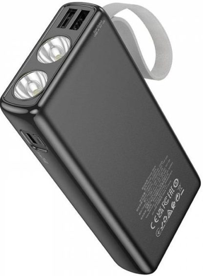 Аккумулятор внешний Hoco J129A, черный 20000 mAh, 2USB+Type-C 2.0A с LED дисплеем, фонарик