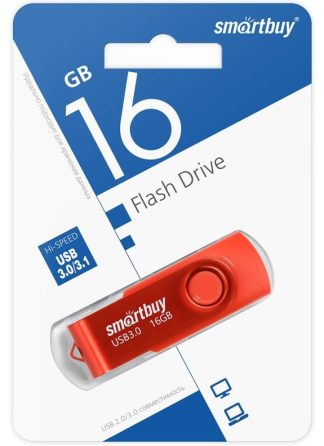 USB флеш накопитель 16 Gb SmartBuy Twist Red USB 3.0 пластик-металл/поворотная/R/W 70/40Mb/SB016GB3TWR