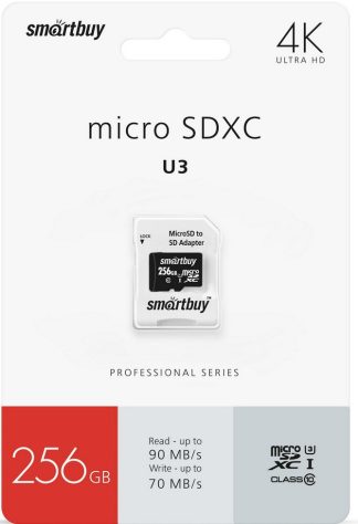 Карта памяти MicroSDXC_256 Gb SmartBuy class10 PRO90/70Mb/s UHS-I (U3)  SB256GBSDCL10U3-01