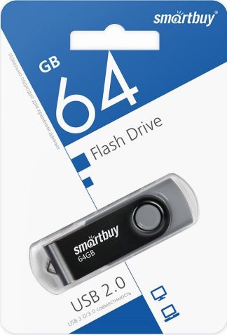USB флеш накопитель 64 Gb SmartBuy Twist Black пластик-металл/поворотная/ SB064GB2TWK