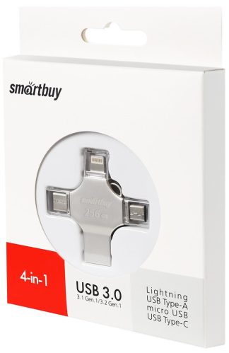 USB флеш накопитель_256 Gb SmartBuy MC15 Metal Quad Lightning+Type-A+Type-C+micro USB SB256GBMC15