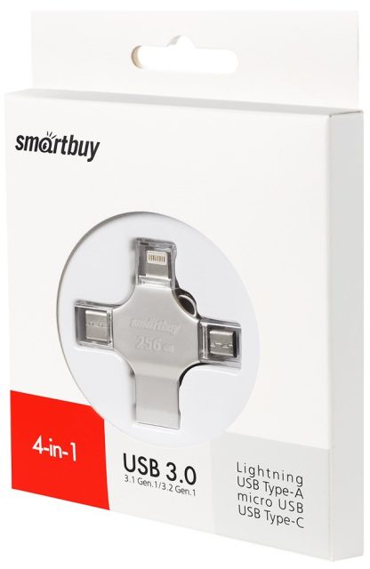USB флеш накопитель_256 Gb SmartBuy MC15 Metal Quad Lightning+Type-A+Type-C+micro USB SB256GBMC15
