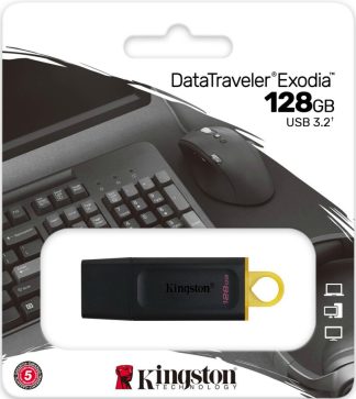 USB флеш накопитель_128 Gb Kingston DT Exodia Black DTX/128GB / USB 3.2 / жёлтое кольцо