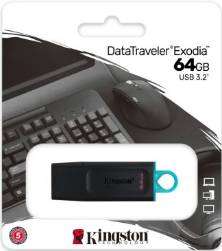 USB флеш накопитель 64 Gb Kingston DT Exodia Black DTX/64GB / USB 3.2 / бирюзовое кольцо