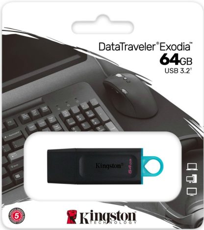 USB флеш накопитель 64 Gb Kingston DT Exodia Black DTX/64GB / USB 3.2 / бирюзовое кольцо